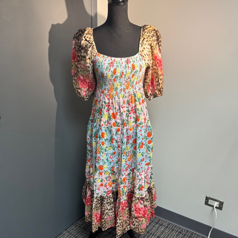 Place Nationale Anthropologie Multi-Print Floral & Leopard Midi Dress